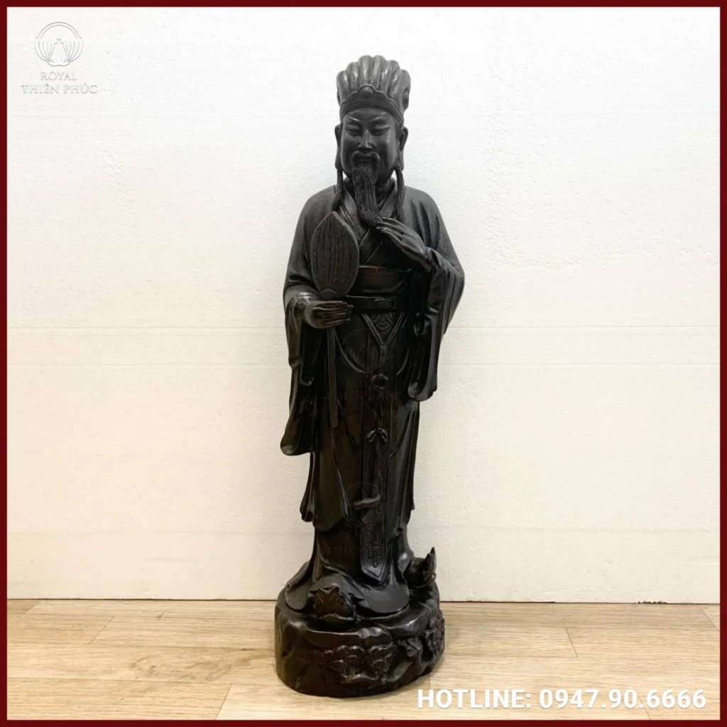 Tượng Khổng Minh bằng đồng hun đen giả cổ cao 80cm