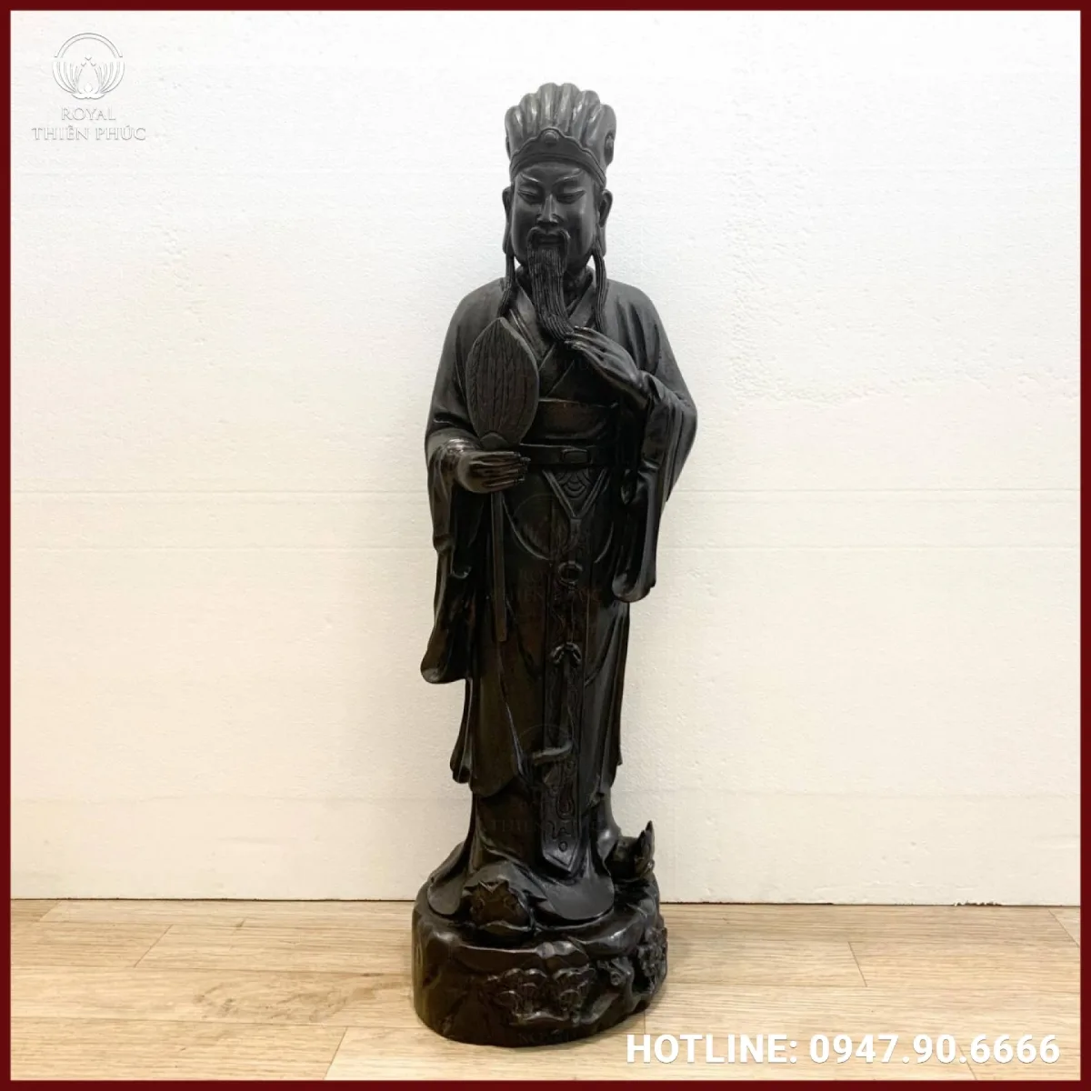 Tượng Khổng Minh bằng đồng hun đen giả cổ cao 80cm