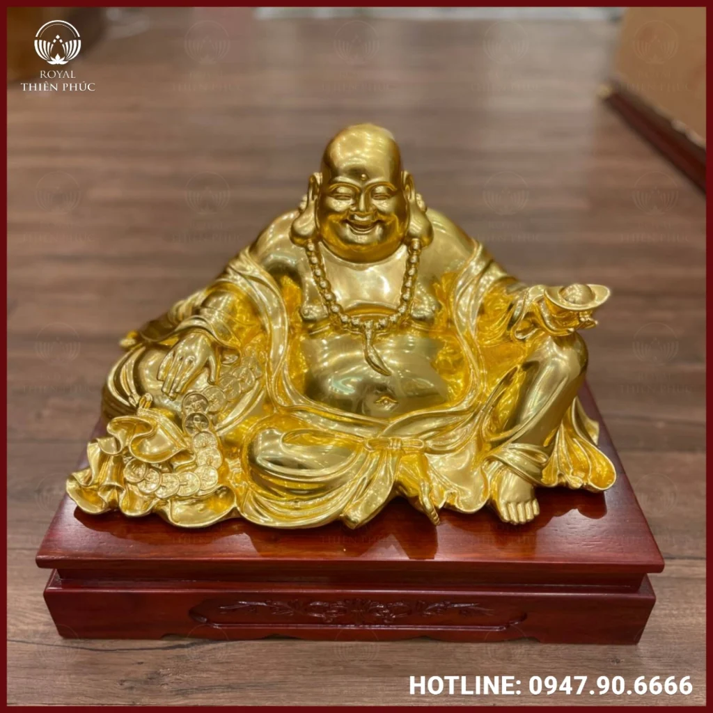 Tượng Di Lặc bằng đồng ngồi dát vàng cao 24cm