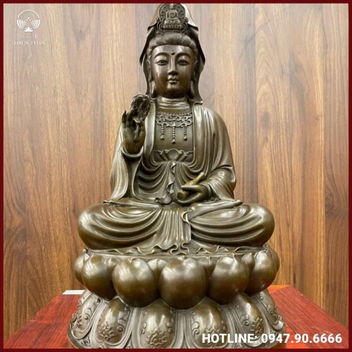Tượng Quan Thế Âm Bồ Tát ngồi thiền đồng vàng giả cổ