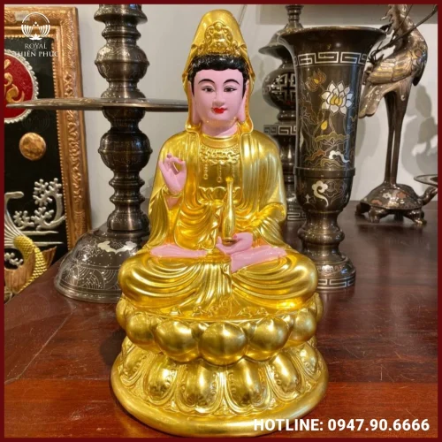 Tượng Phật Quan Âm bằng đồng đỏ dát vàng