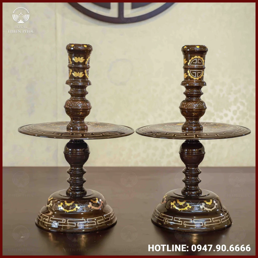 Đôi nến tứ linh đồng đỏ tam khí dát điểm vàng cao 60cm