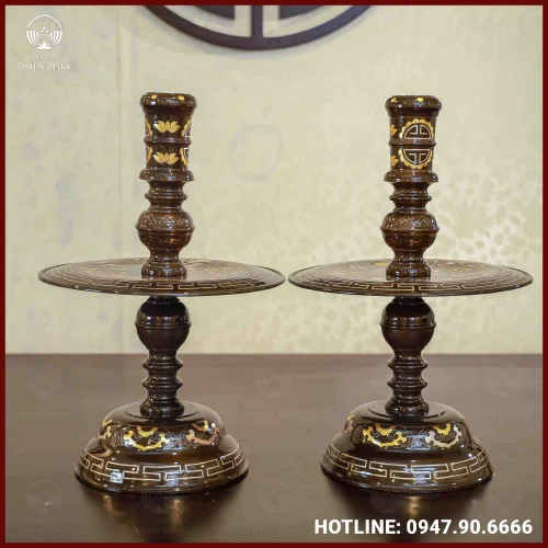 Đôi nến tứ linh đồng đỏ tam khí dát điểm vàng cao 60cm
