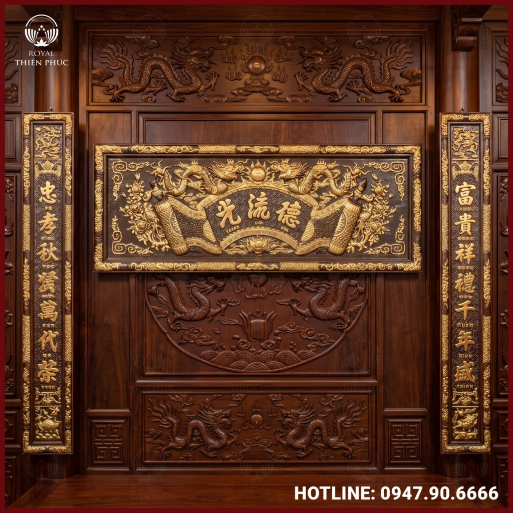 Đại tự câu đối Đức Lưu Quang đồng vàng giả cổ