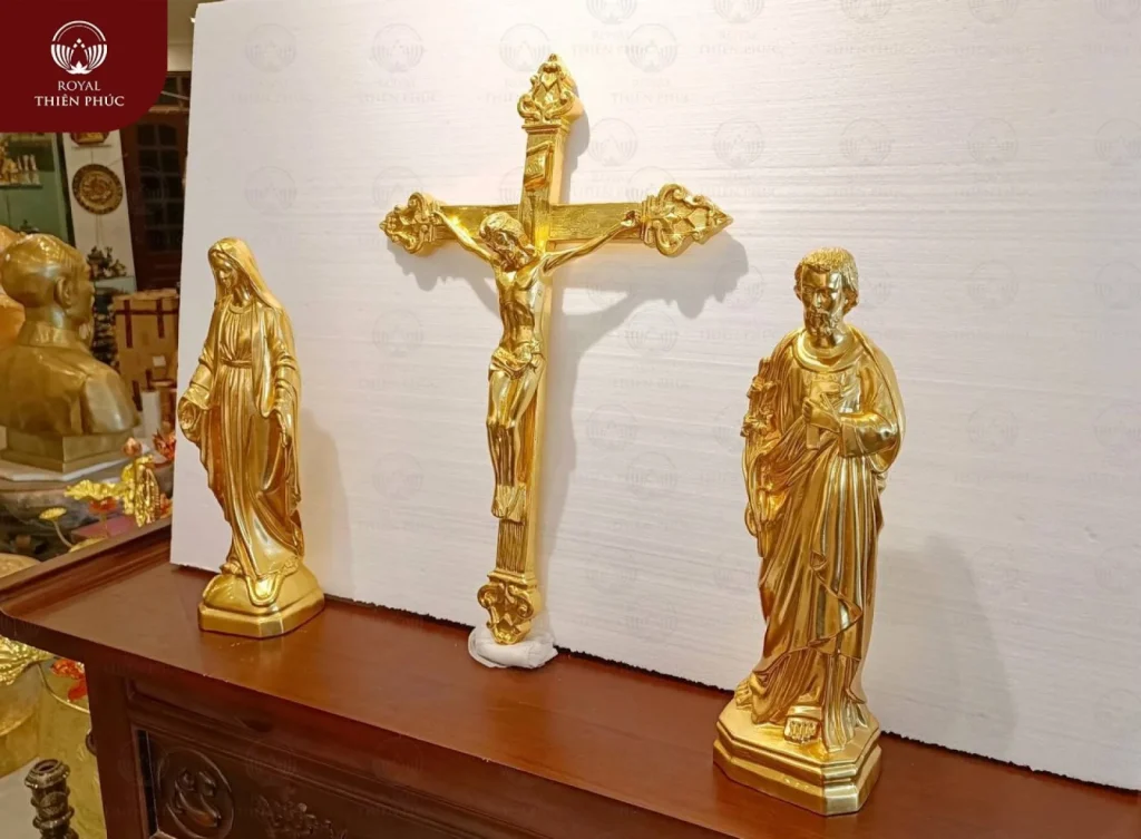 Bộ tượng Thánh Gia để bàn thờ bằng đồng mạ vàng 24k