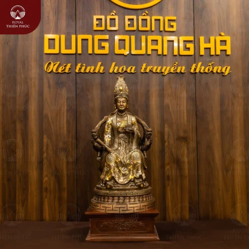 Tượng Mẫu Cửu Trùng Thiên bằng đồng khảm tam khí dát điểm vàng 61cm