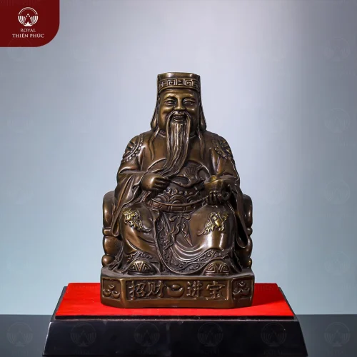 Tượng ông Thần Tài ngồi ngai bằng đồng vàng hun cao 25cm