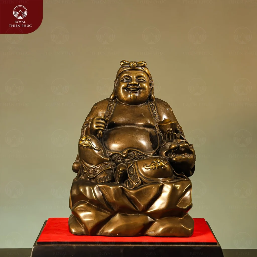 Tượng ông Thổ Địa ngồi bệ đá bằng đồng vàng hun cao 23cm
