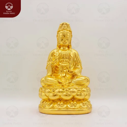 Tượng Phật bà Quan Âm ngự tòa sen báu bằng đồng dát vàng 9999