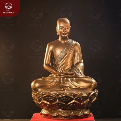 Tượng Phật Hoàng Trần Nhân Tông bằng đồng đỏ làm màu cao 38cm