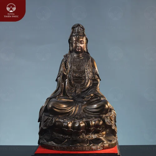 Tượng Phật Quan Âm phất cành dương liễu bằng đồng vàng hun 38x22 cm