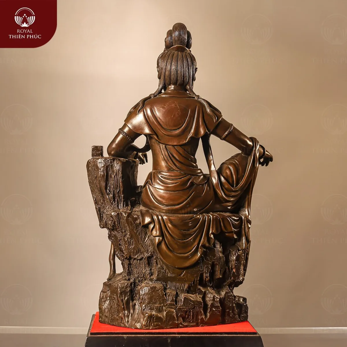 Tượng Phật Quan Âm Tự Tại cao 45cm bằng đồng vàng hun