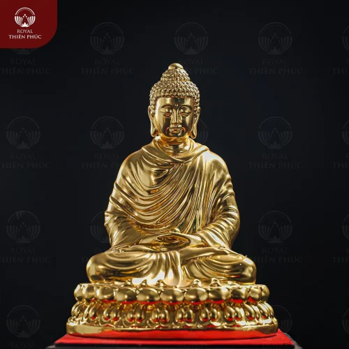 Tượng Phật Thích Ca ngồi thiền bằng đồng dát vàng cao 30cm