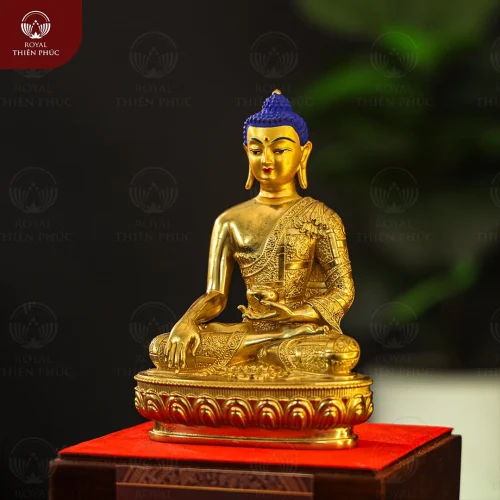 Tượng Phật Thích Ca trì bình bằng đồng vàng sơn màu
