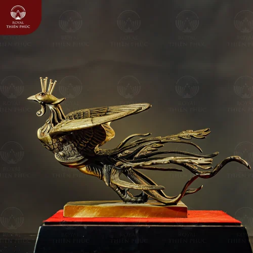 Tượng Phượng Hoàng sải cánh bằng đồng vàng kích thước 18x29x22 cm