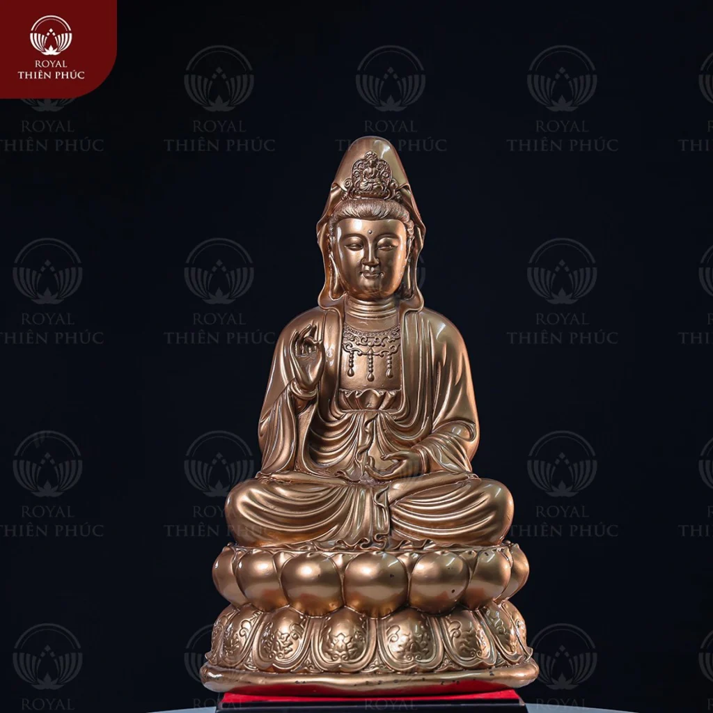 Tượng Quan Thế Âm Bồ Tát cỡ nhỏ thờ tại gia bằng đồng đỏ