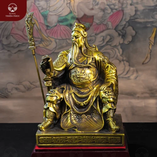 Tượng Quan Vân Trường ngồi đọc sách bằng đồng vàng hun giả cổ