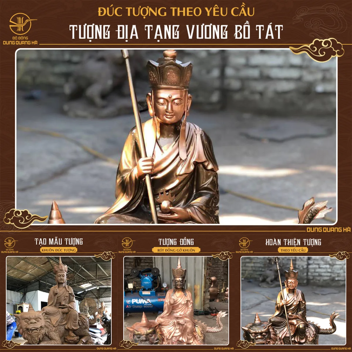 Quy trình đúc tượng Địa Tạng Vương Bồ Tát làm màu