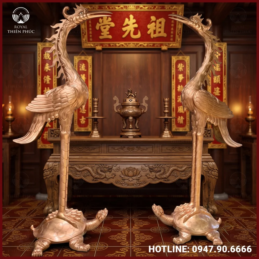 Hạc thờ cỡ lớn bằng đồng đỏ mộc