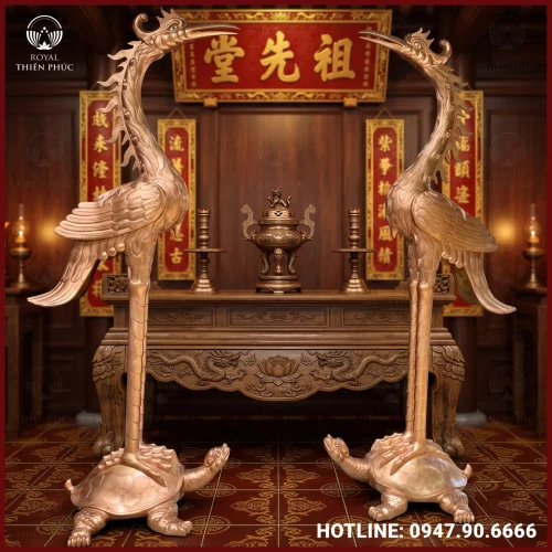 Hạc thờ cỡ lớn bằng đồng đỏ mộc