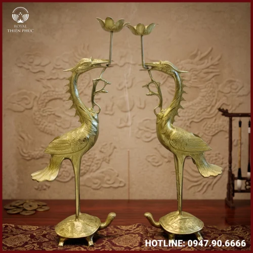 Đôi hạc thờ bằng đồng vàng cao cấp