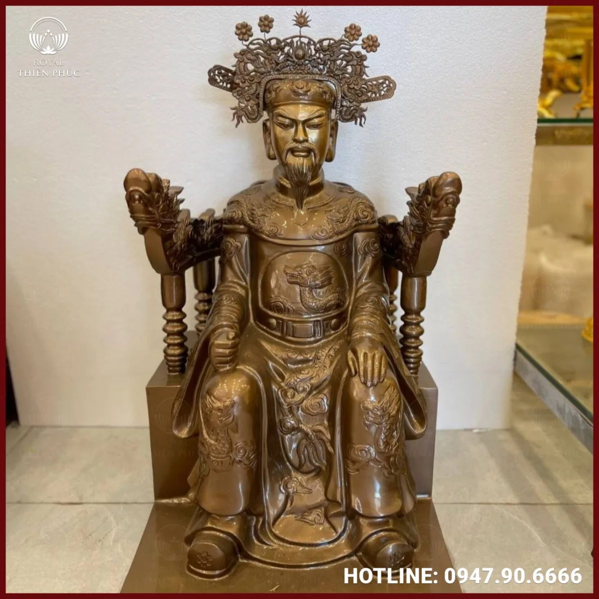 Tượng Ngọc Hoàng Thượng Đế bằng đồng đỏ làm màu cao 70cm