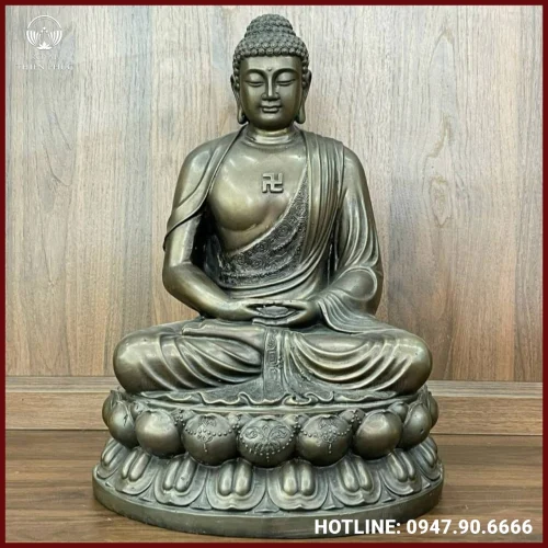 Tượng Đức Phật A Di Đà ngồi thiền bằng đồng làm màu