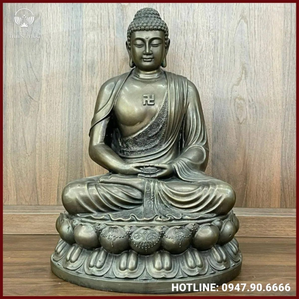 Tượng Đức Phật A Di Đà ngồi thiền bằng đồng làm màu