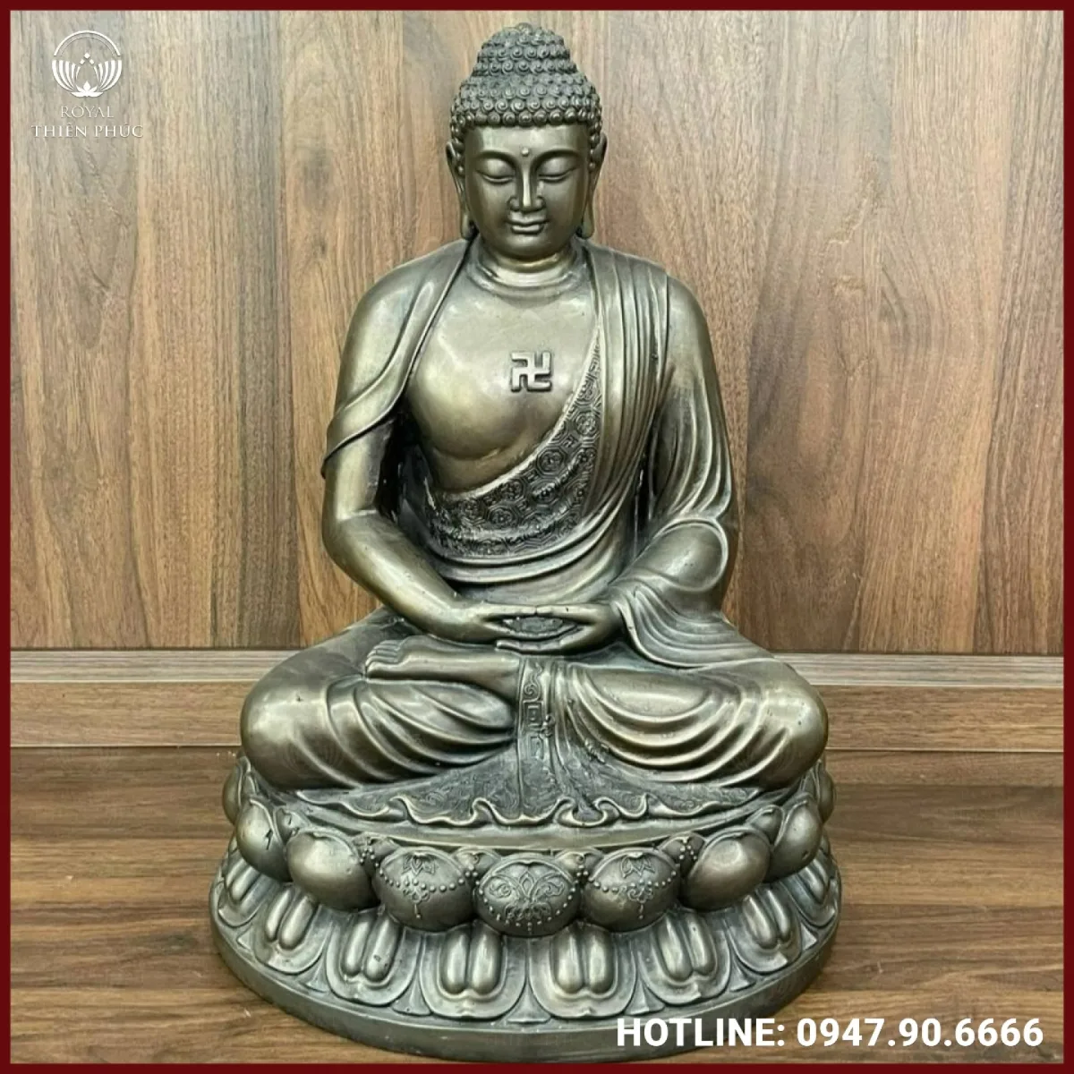 Tượng Đức Phật A Di Đà ngồi thiền bằng đồng làm màu