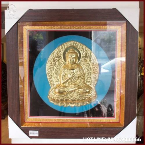 Tranh Phật Adida bằng đồng vàng khung vuông 49cm