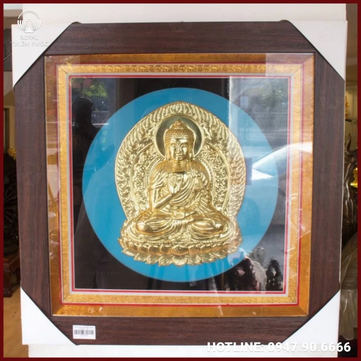 Tranh Phật Adida bằng đồng vàng khung vuông 49cm