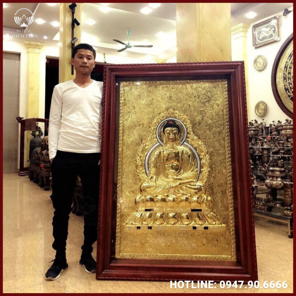 Tranh Phật tổ Như Lai bằng đồng mạ vàng cao