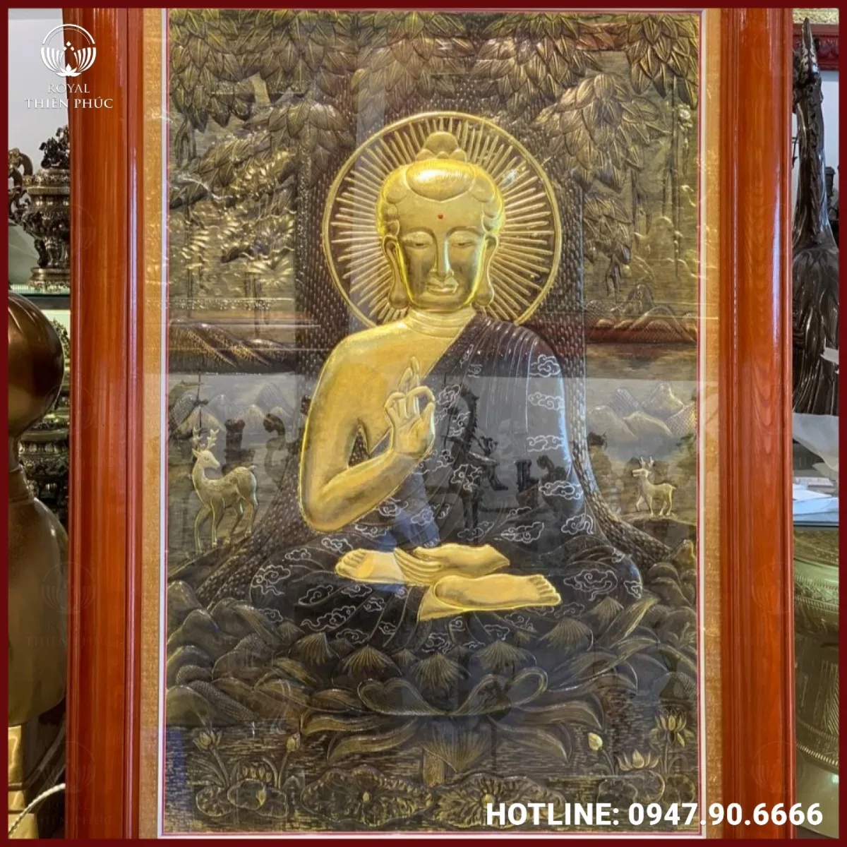 Tranh Phật bằng đồng dát vàng kích thước 1m x 1m4