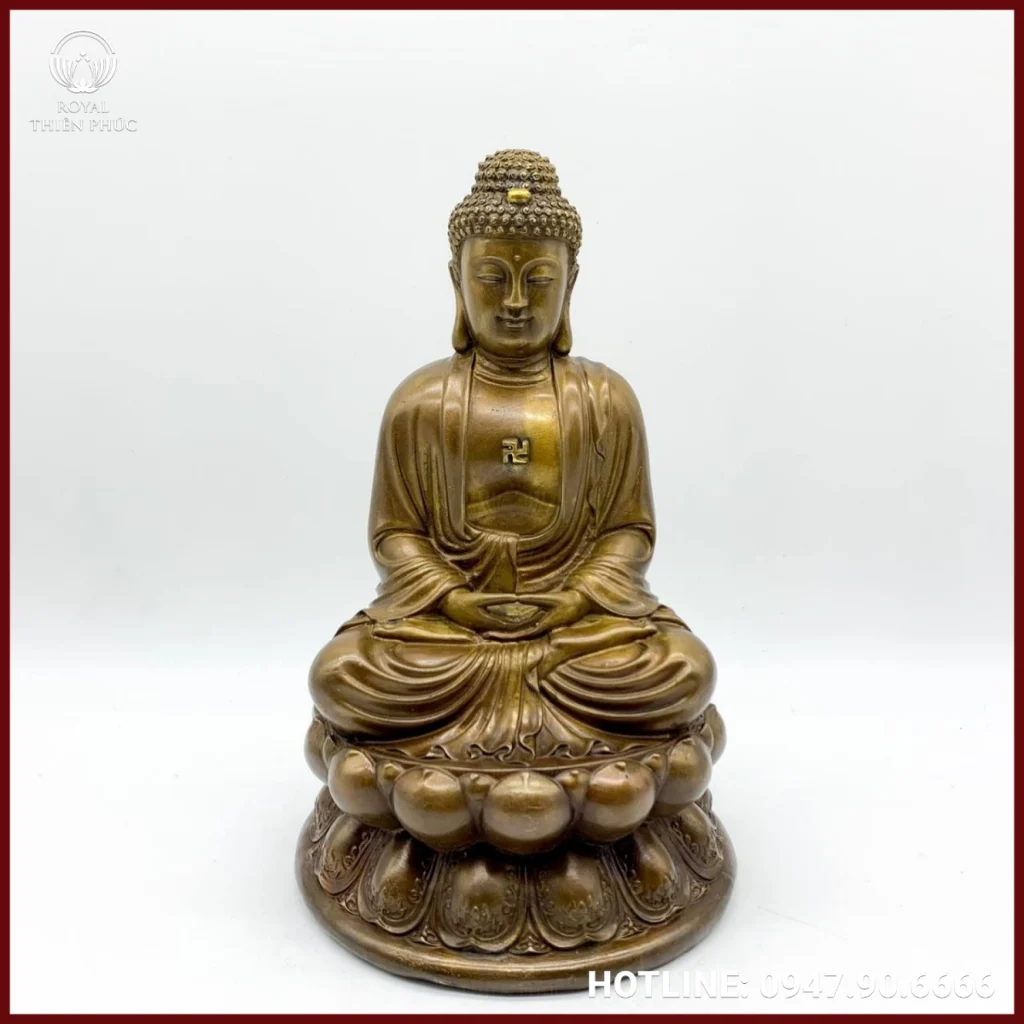 Tượng Phật A Di Đà bằng đồng giả cổ cao 30cm