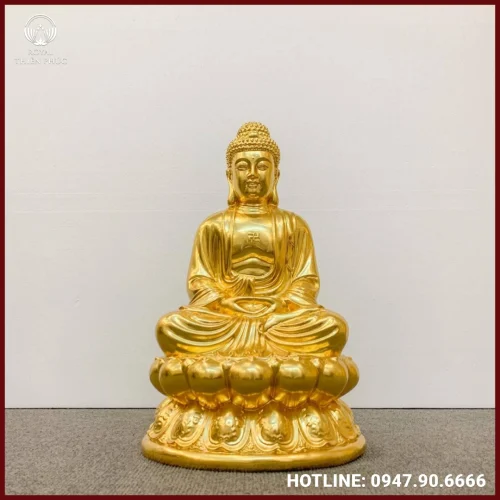 Tượng Phật A Di Đà bằng đồng thếp vàng cao 47cm