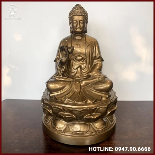 Tượng Phật A Di Đà ngồi đài sen bằng đồng đỏ