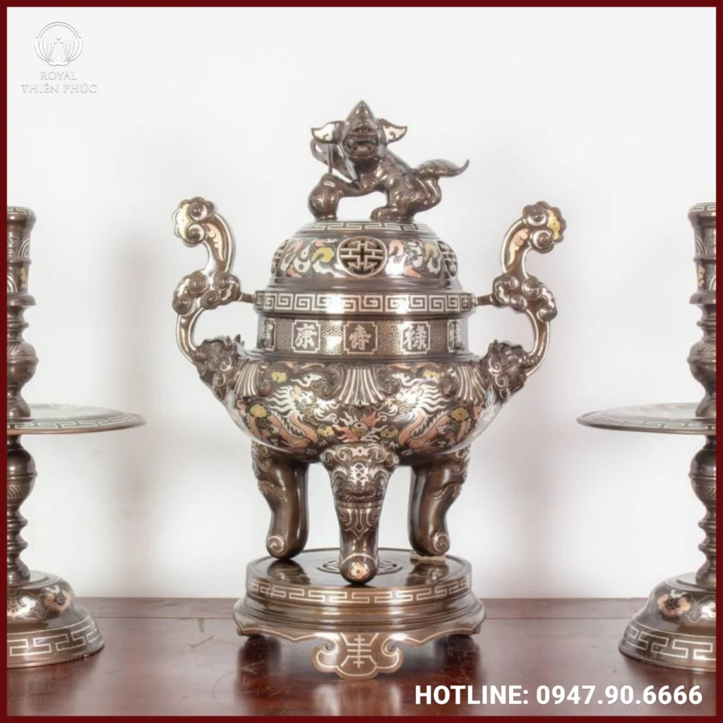 Bộ tam sự nến thờ chạm sòi khảm tam khí cao cấp