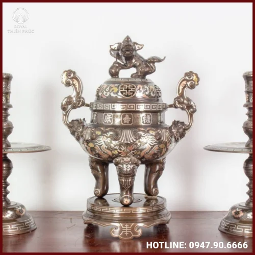 Bộ tam sự nến thờ chạm sòi khảm tam khí cao cấp