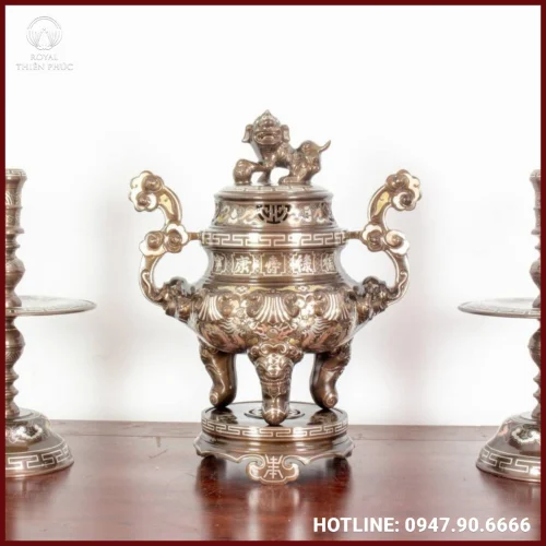 Bộ tam sự nến thờ chạm hoa sòi khảm tam khí cao cấp