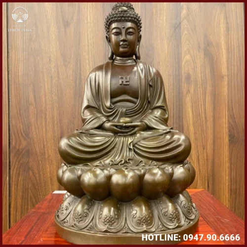 Tượng Phật A Di Đà bằng đồng vàng giả cổ nặng 5,5kg