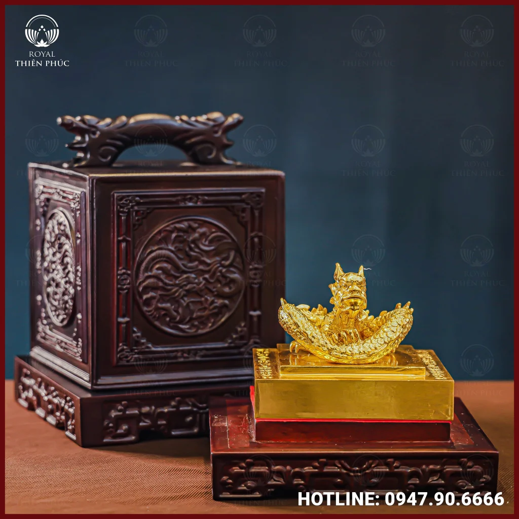 Ấn rồng phong thủy bằng đồng dát vàng 9999 cao cấp