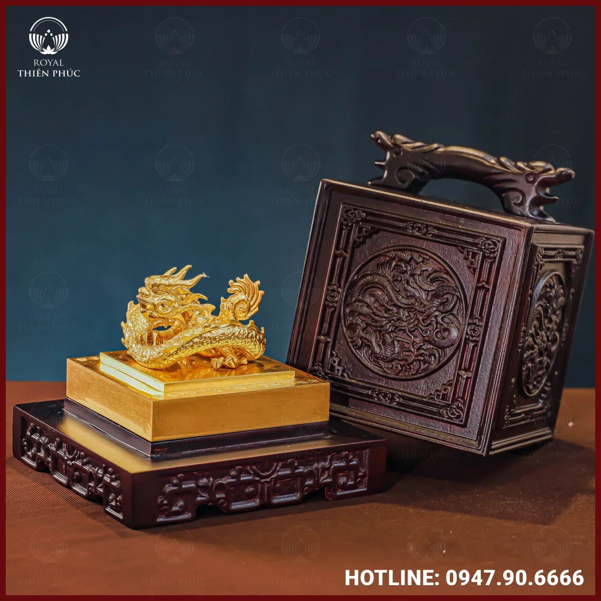 Ấn rồng phong thủy bằng đồng dát vàng 9999 cao cấp 