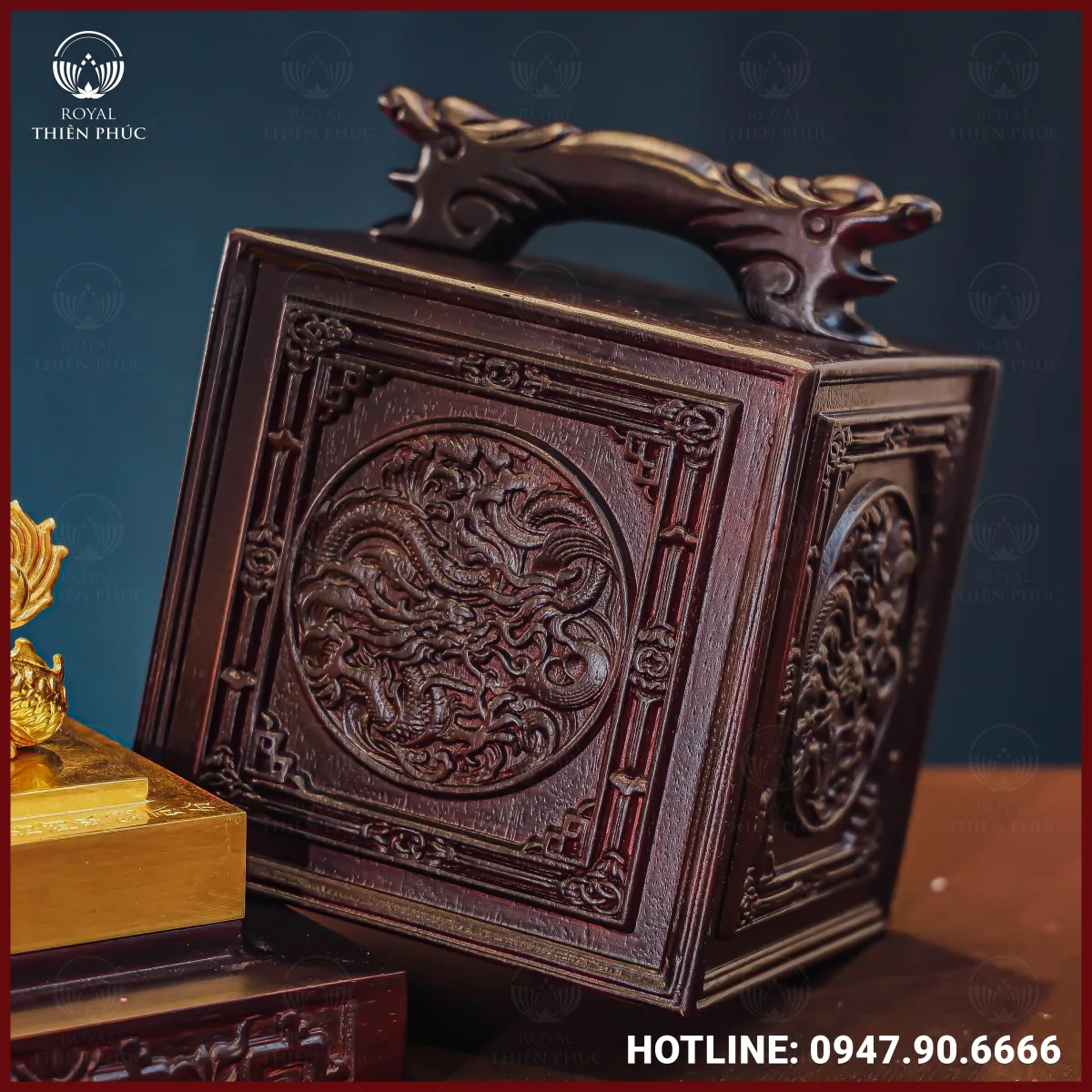 Ấn rồng phong thủy bằng đồng dát vàng 9999 cao cấp 