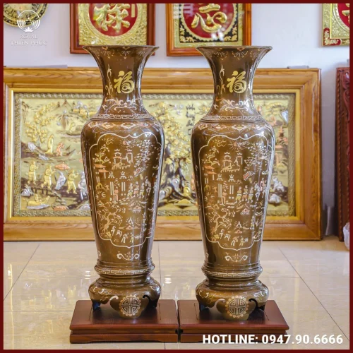 Lọ lộc bình đồng đỏ khảm tam khí cao 1m2