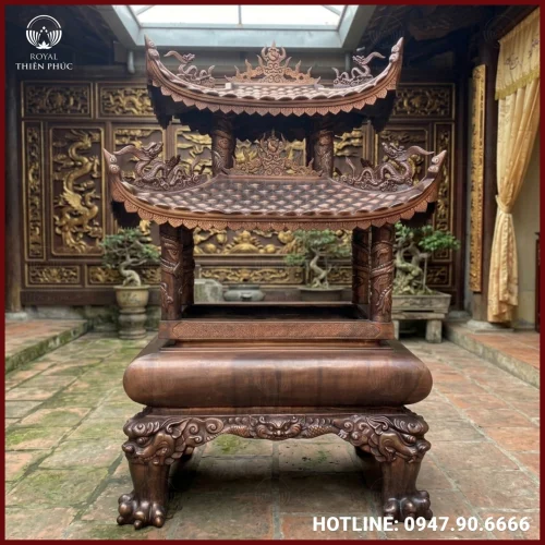 Lư hương đồng mái đình cỡ lớn đồng đỏ làm màu cổ kính