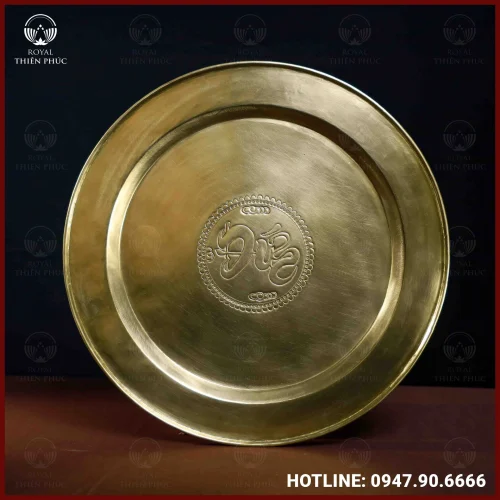 Mâm đồng vàng chữ Đức đường kính 60cm nặng 3,1kg