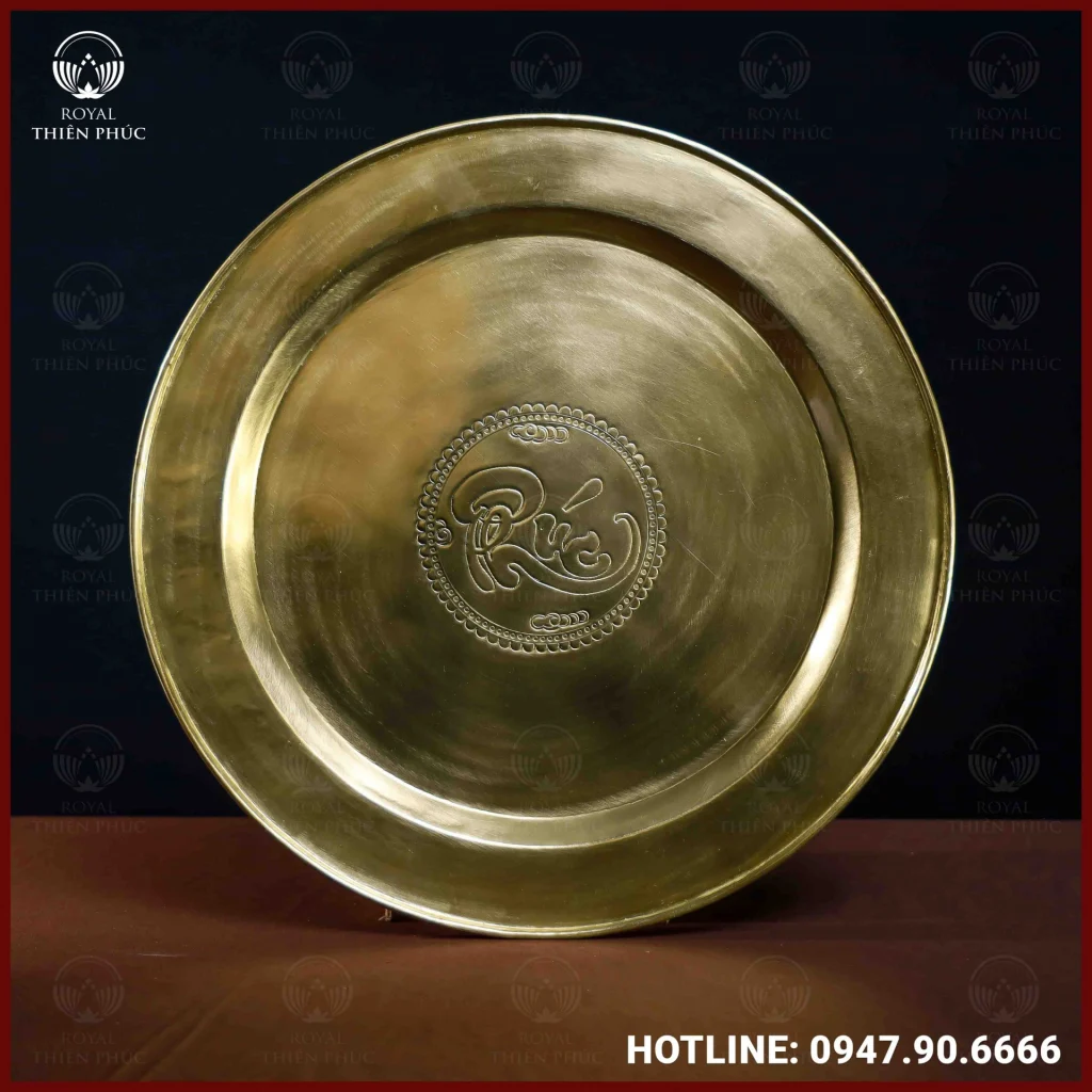 Mâm đồng vàng chữ Phúc đường kính 60cm nặng 3,1kg