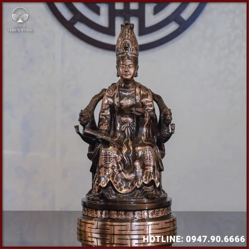 Tượng Mẫu Cửu Trùng Thiên đồng đỏ cạo màu cao 55cm
