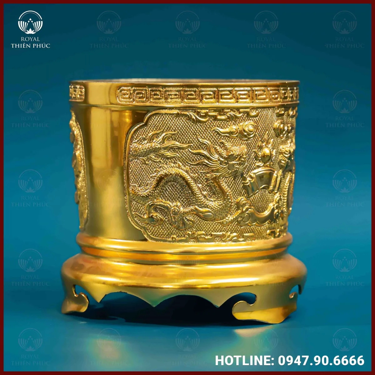 Bát hương đồng vàng mạ vàng 18cm