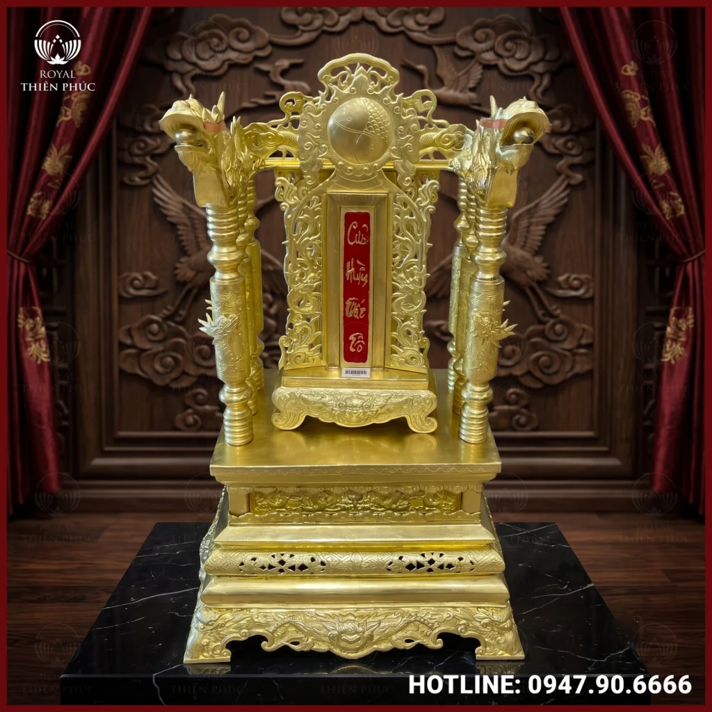 Ngai thờ 68cm đồng vàng đặt bài vị cửu huyền thất tổ cao 40cm x 20cm